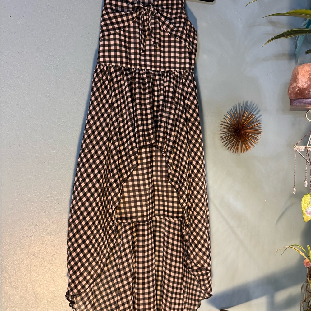 Sequin Hearts Black and White Gingham High/Low Dress
